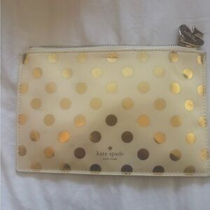 kate spade Cream and Gold Polka Dot Zip Pouch with Spade Charm
